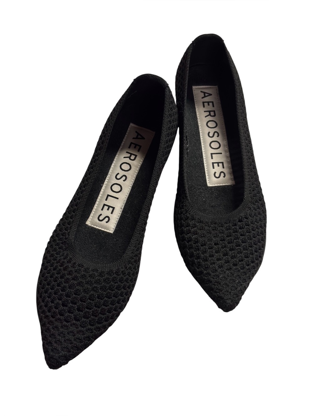 Aerosoles Honeycomb Black Crochet Knit Stretch Point Toe Flats 8.5